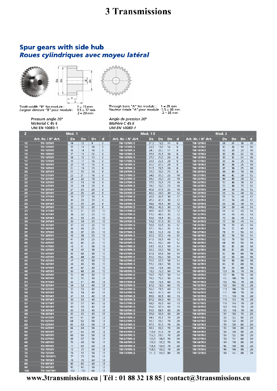 Engrenage acier denture droite module 1 et module 2_1