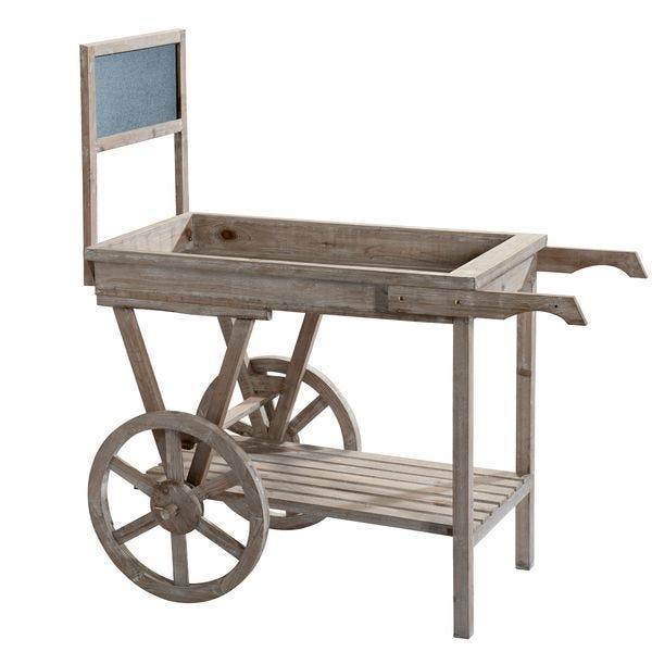Charrette bois avec ardoise 111x58x117cm - Coloris cérusé - Présentoir idéal pour produits alimentaires et objets de décoration_1