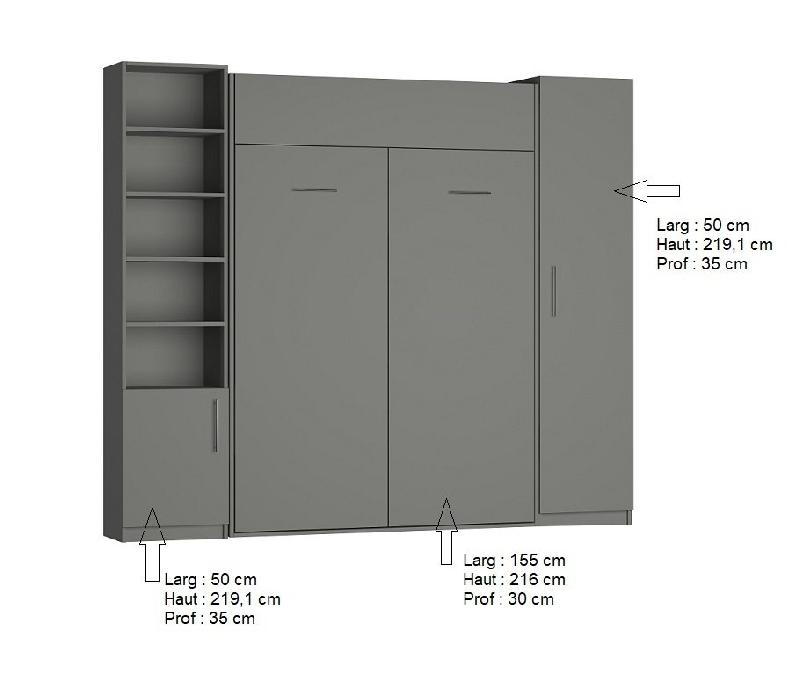 Lit escamotable Dynamo gris mat - couchage 140 x 200 cm avec rangements intégrés_1
