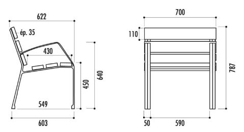 Fauteuil Modo-08 - 6 lames en bois exotique - longueur 70 cm - piétement en fonte ductile - visserie inox_1