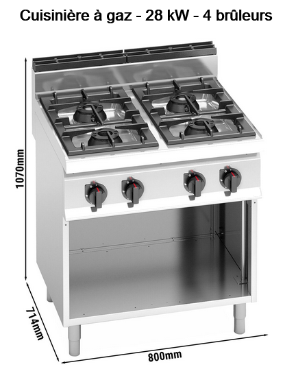Fourneau à gaz 4 feux professionnel - version 700_1