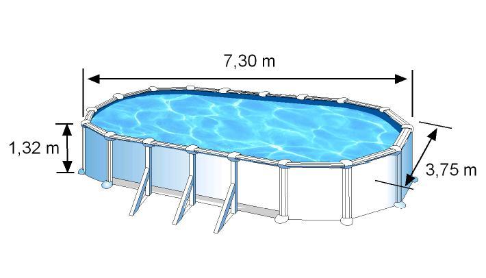 Piscine ovale en acier 7,44m x 3,99m x h: 1,32m - filtration à sable - avec renforts apparents_1