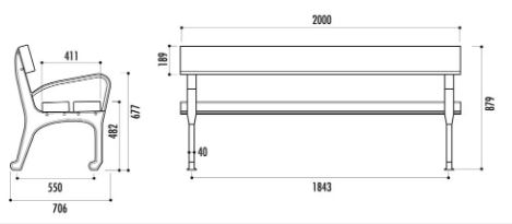 Banc public Vitoria - 3 lames en bois exotique avec traitement fongicide, insecticide et hydrofuge - Piétement en fonte ductile_1