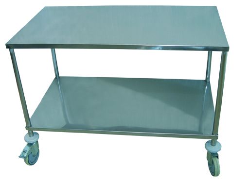 Chariot médical - Amel Construction - inox alimentaire, 2 plateaux lisses renforcés, roues antistatiques Ø100mm_1