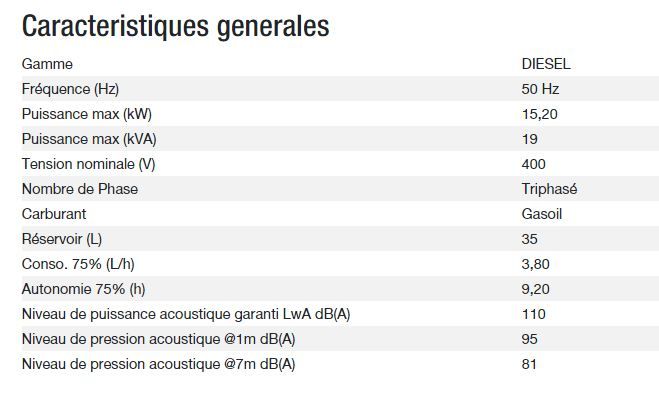 Appareil générateur Diesel 20000 ta xl avr export pour usage industriel