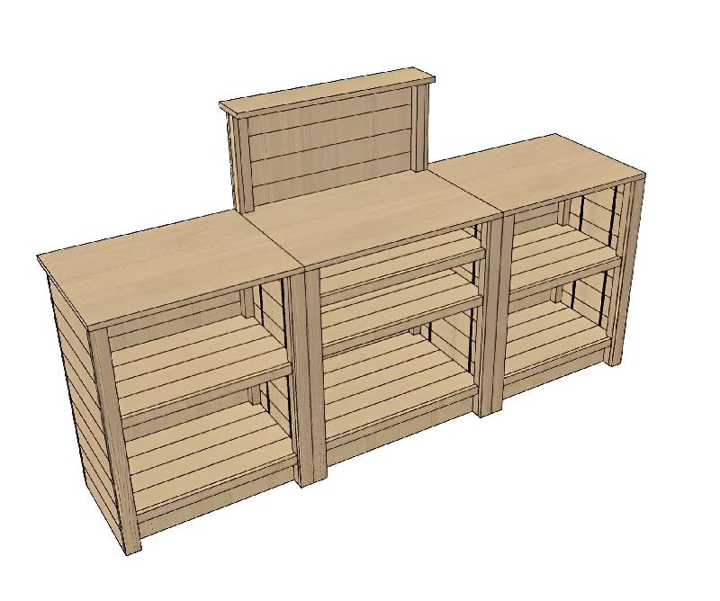 Meuble d'encaissement bois en ligne - 1 Poste - 3 plateaux - Tablette PMR - Bois en Pin naturel - Fabrication française_1