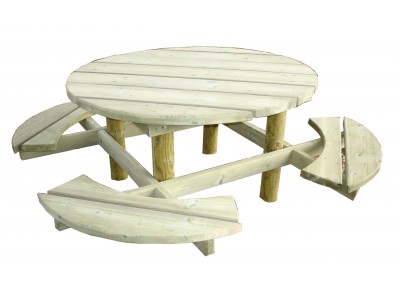 Table banc Groseille - 9011 - 4/8 places - PIN NORD ROUGE - Ø 1,20 m - Encombrement 1,80 m_0