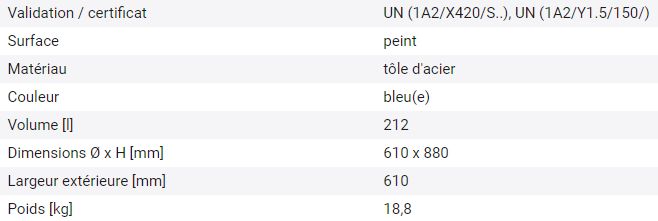 174029W - Fût en acier avec couvercle étanche, intérieur peint et extérieur brut - Agrément UN pour marchandises dangereuses_1