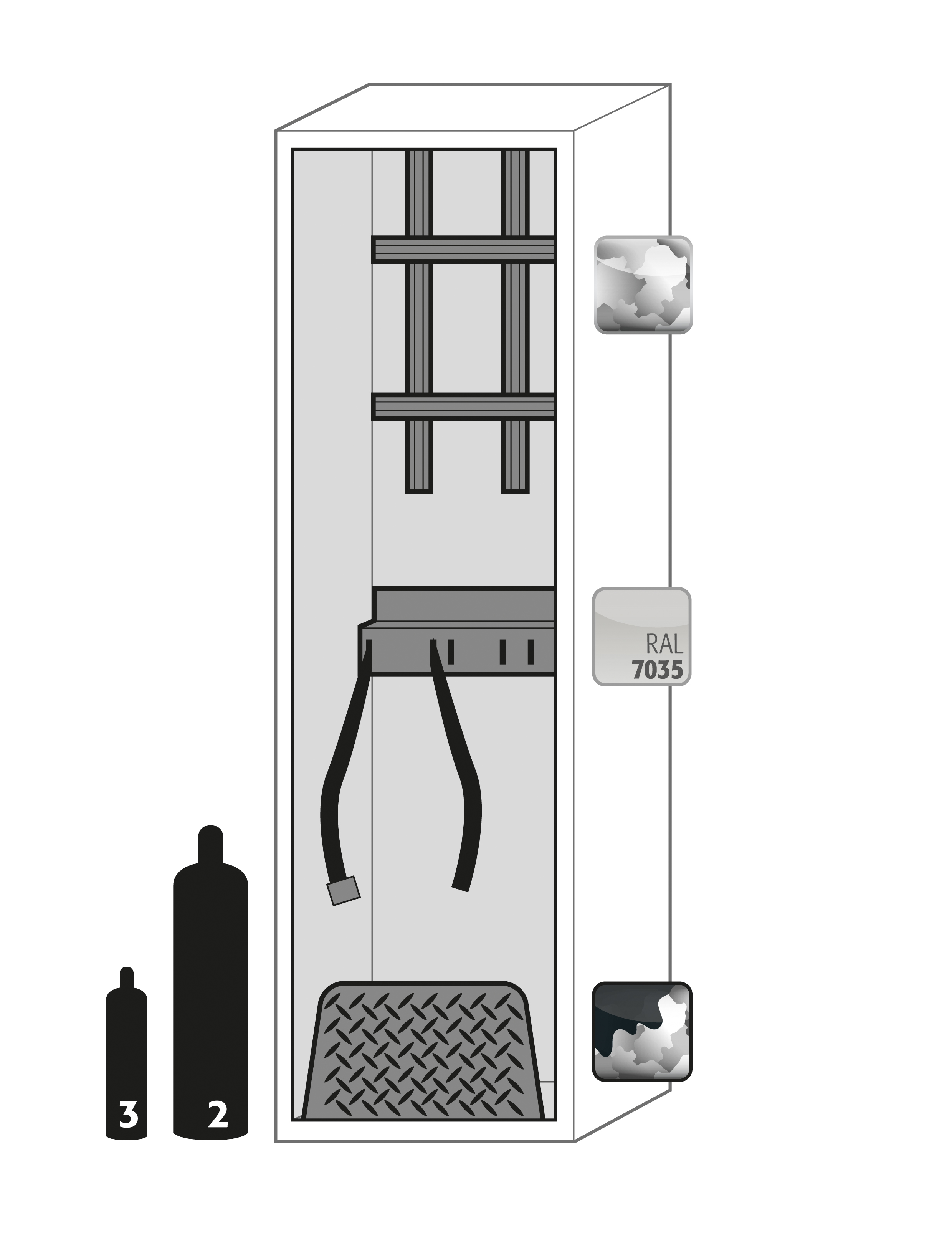 Armoire de stockage intérieure pour bouteilles de gaz G-CLASSIC-30 modèle G30.205.060.R - Réf 30686-001-30687 - Sécurité conforme NF EN 14470-2_1