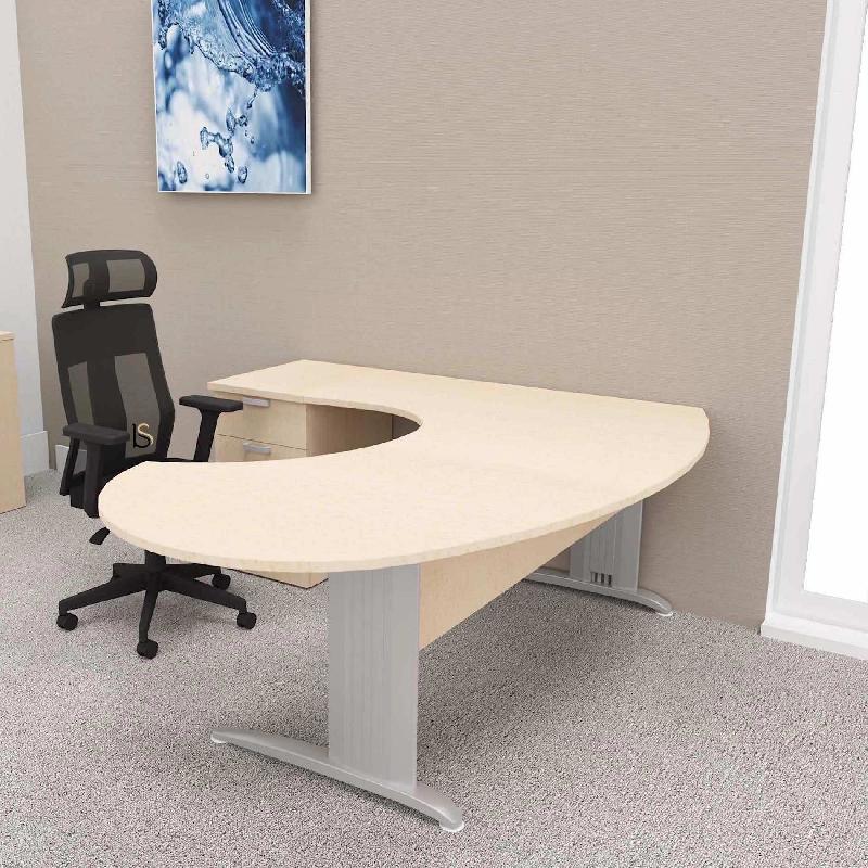 Bureau ergonomique et caisson intégré Sigma - Mobel Linea - 220, Alu, Chêne moyen , Gauche, 3 tiroirs_0