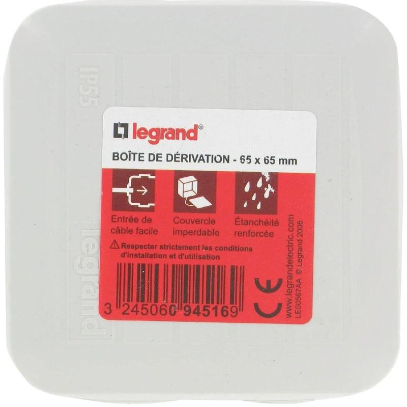 Boîte de dérivation étanche Legrand IP55 - 65x65x40 mm - Gris avec 7 embouts_1
