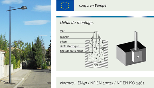 Mât d'éclairage public compo-conique / en acier galvanisé thermolaqué_0