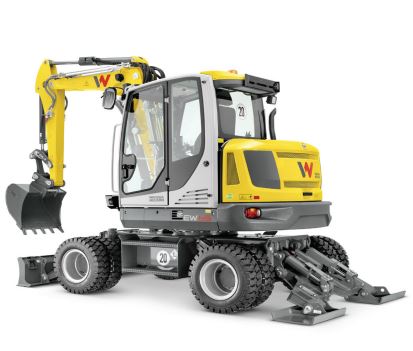 Pelle compacte sur pneus PW118MR-8 - 12/13T, profondeur de fouille 4080 mm, pour travaux routiers et plateformes - Disponible en location_1