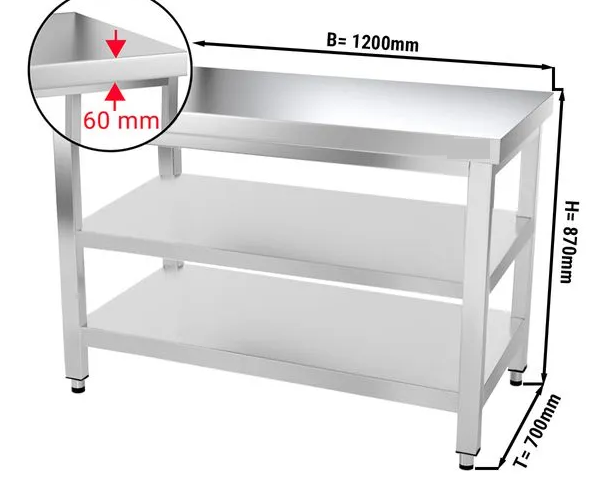 Table en inox centrale 120 x 70 cm en 3 niveaux_1