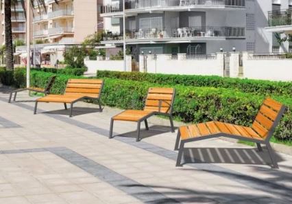 Chaise longue Silaos en bois et piétement en acier - Acier/Bois – Sans accoudoir - Profondeur 1456 mm - Hauteur d'assise 350-450 mm_1