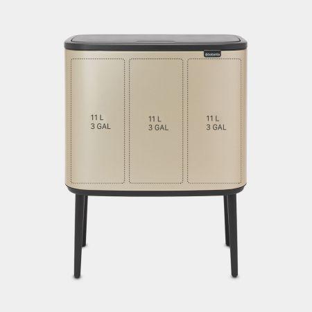 Poubelle Bo Touch Bin - 3 x 11 litres - Metallic Gold - Idéale pour trier les déchets avec style_1
