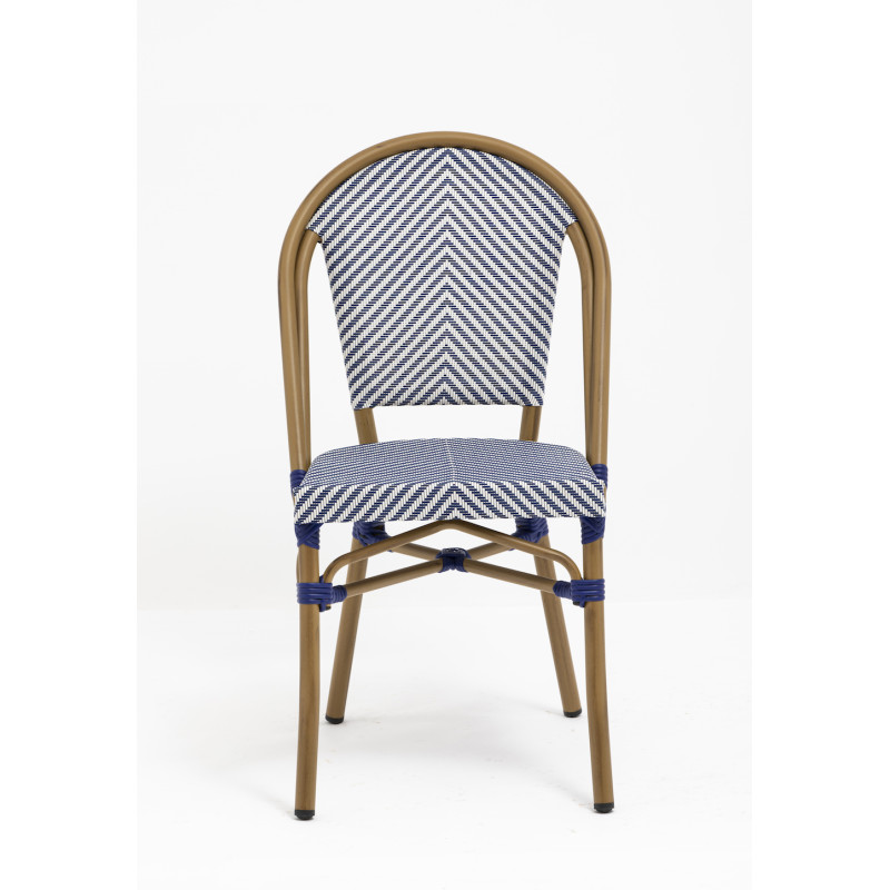 Chaise de terrasse légère et empilable - Lazare - textilène bleu et blanc - aluminium couleur rotin_1