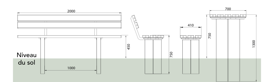 Table de pique-nique Nice - plastique recyclé - 200 x 70 x 130 cm - coloris brun_1