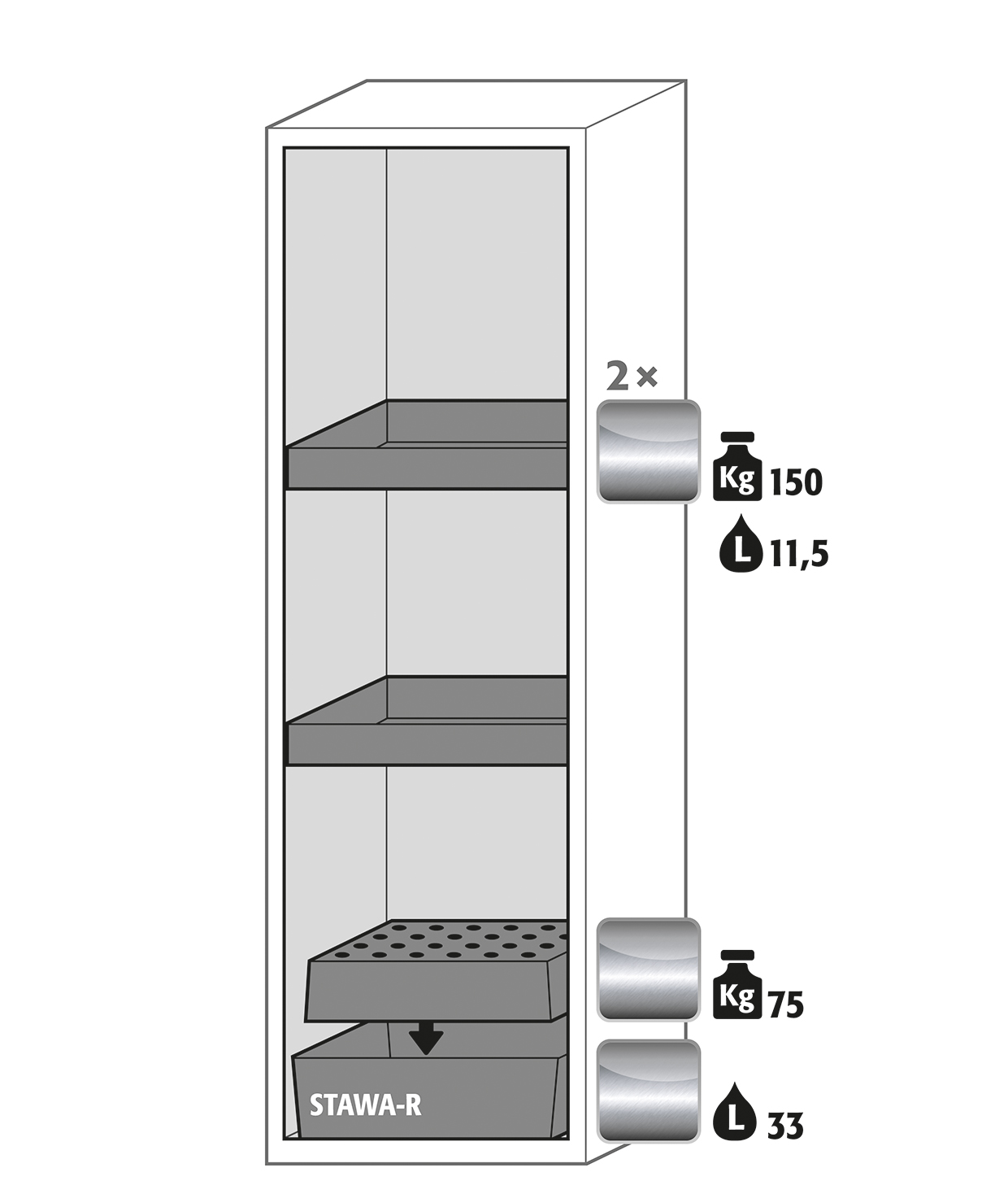 Armoire de sécurité S-CLASSIC-90 Type 90 modèle S90.196.060.WDAS - Réf 30228-002-30262 - Stockage de substances dangereuses inflammables selon NF EN 14470-1_1