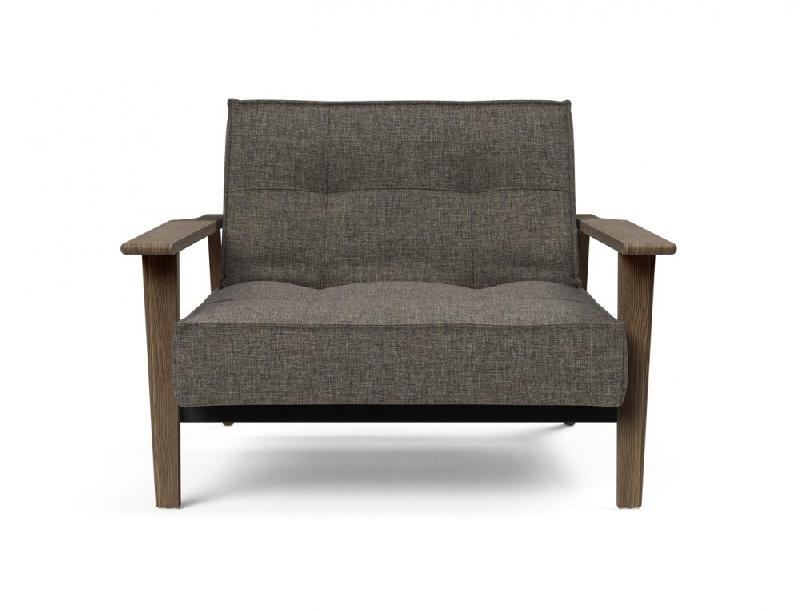 Fauteuil design convertible lit SPLITBACK FREJ - Innovation Living - Flashtex Dark Grey - Accoudoirs chêne fumé - 90x115 cm_1