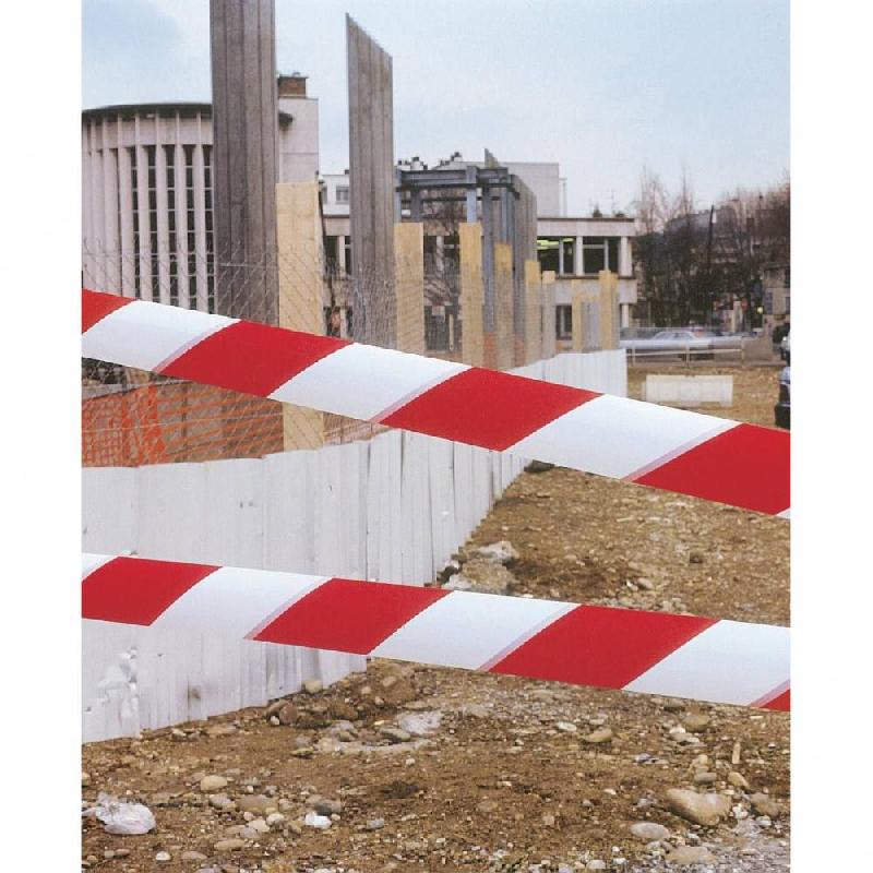 Ruban chantier blanc et rouge - 5cm x 100m - Polypropylène - Résistant à 70°C_1