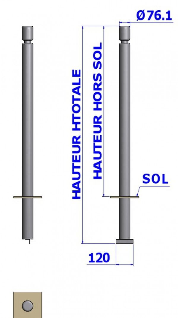 42.11 - Potelets fixes - Gorge - Hauteur hors-sol: 0,80m à 0,90m - Ø76mm - Fixation à sceller_1