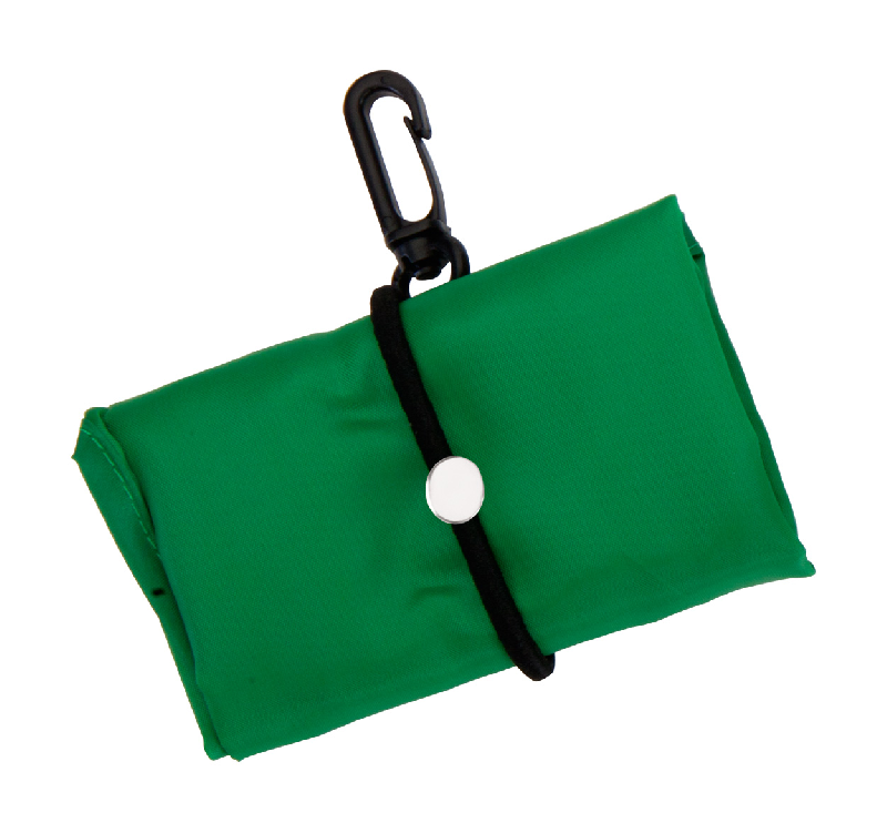 Sac shopping pliable - avec mousqueton en plastique - Polyester 190T - couleur vert - poids 28 gr_1