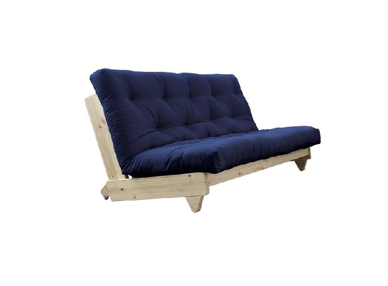 Banquette convertible FRESH PIN - Coloris marine - Couchage 140 x 200 cm - Structure en pin massif - Matelas futon confortable_1
