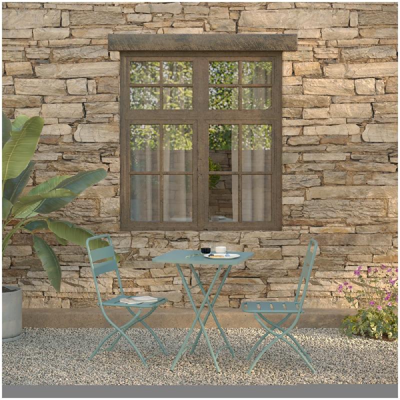 Breeze - Set de bistro en métal Bleu - 2 chaises et table 60x60 cm_1