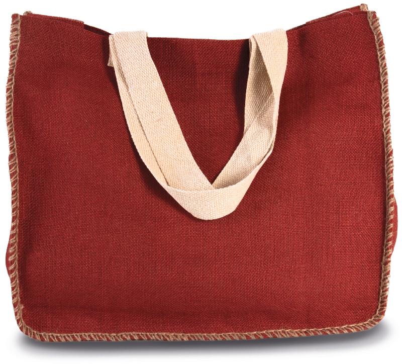 Sac en jute avec coutures contrastées - Poche intérieure - Poignées en coton - 260 g/m² - Réf: KI0248 - Marque: Kimood_1