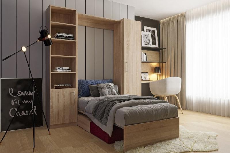 Composition lit escamotable chêne Dynamo Sofa - canapé intégré rouge - couchage 90x200 cm - L201 cm_1