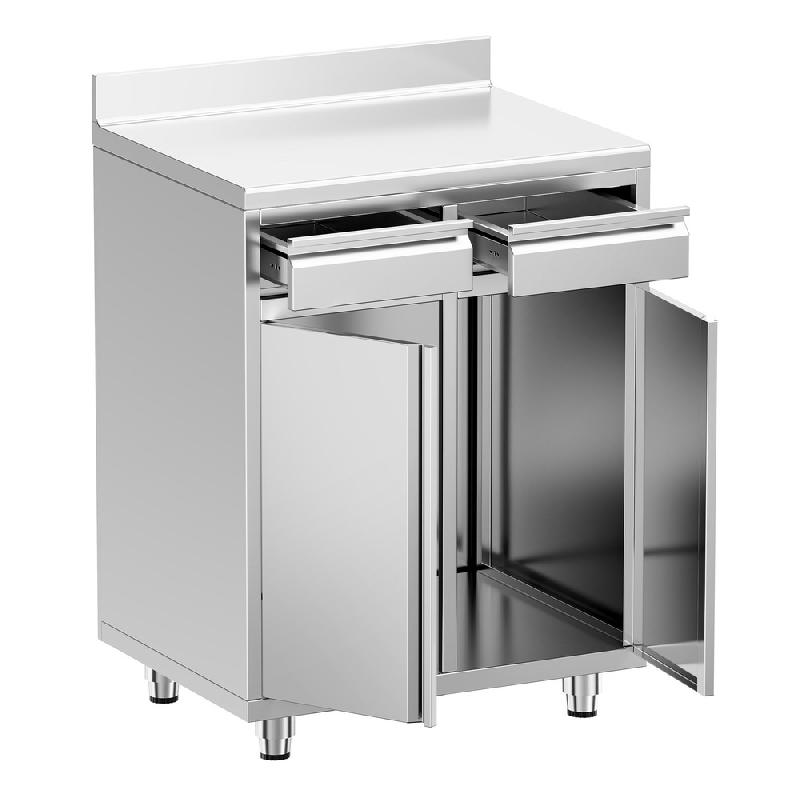 Meuble inox pour machine à café - 800 x 600 mm - 2 tiroirs - 2 portes avec trappe à déchets_1