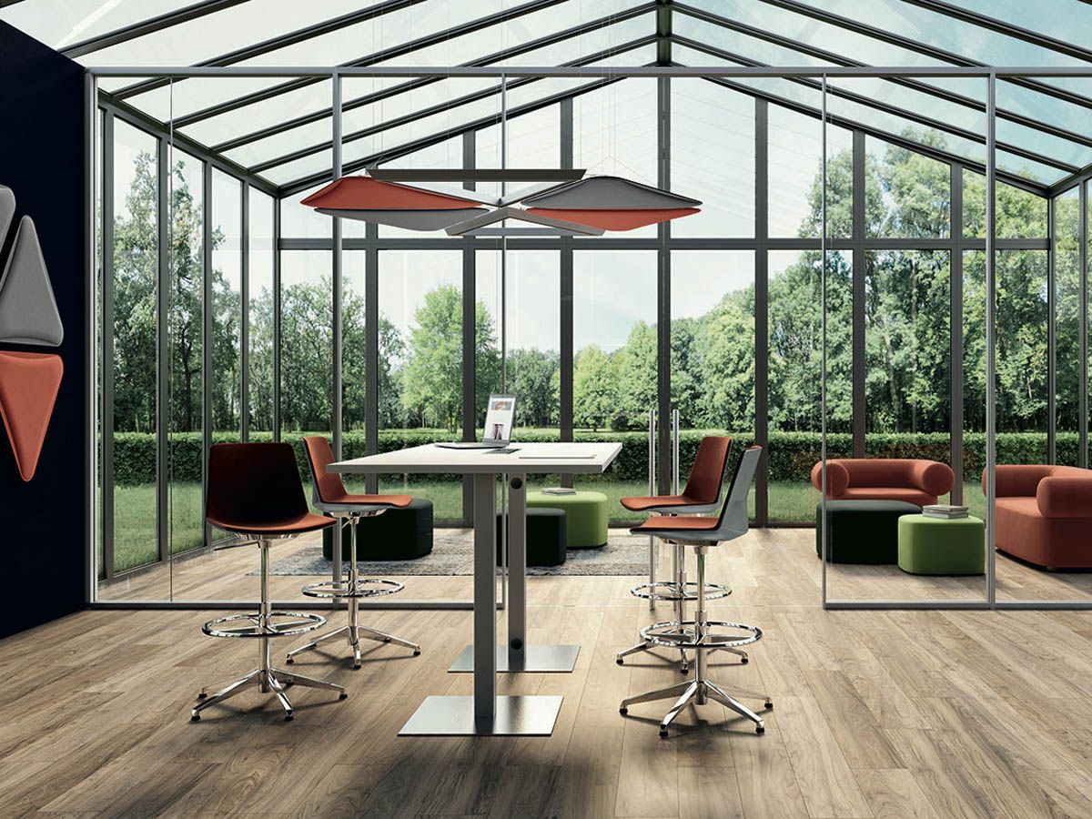 Table de réunion haute SPINA - base carrée - bois mélaminé - capacité 4 à 6 personnes_1