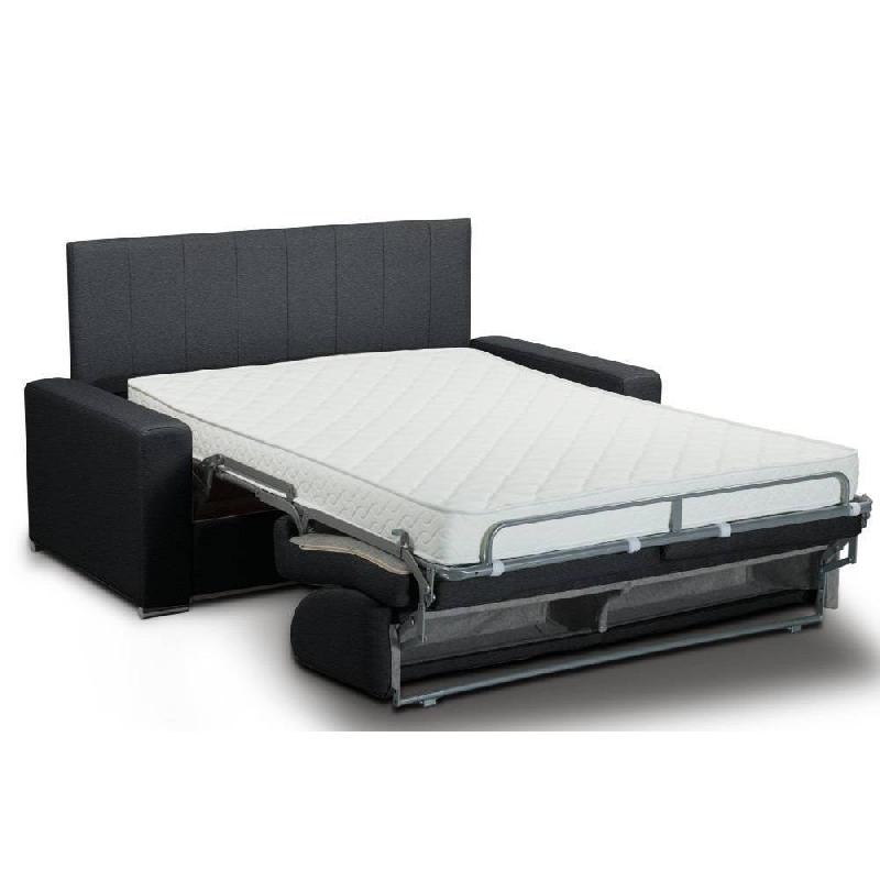 Canapé lit CanapExpress - Matelas mémoire 22 cm - 160 cm - Tête de lit intégrée - Polyuréthane noir_1