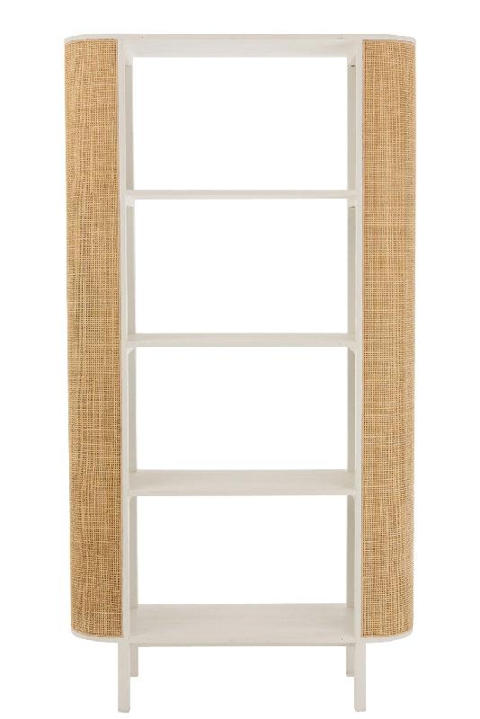 Étagère RARY en bois exotique blanc et rotin naturel - 4 planches - capacité 50 kg - L100 x H190 x P40 cm_1