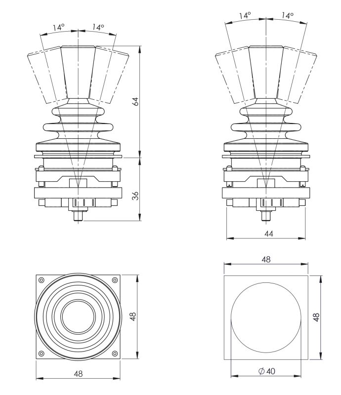 M0N-WK - Joysticks industriels Spohn & Burkhardt - monoaxe ou 2 axes - faible profondeur de montage_1