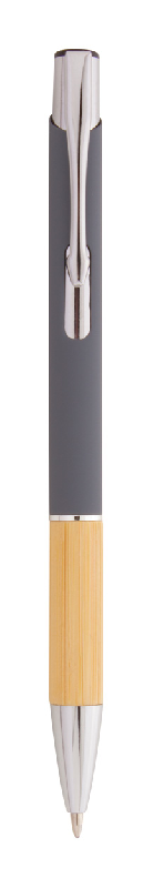 Stylo bille en aluminium - grip en bambou - finition caoutchoutée - gravure laser effet miroir - encre bleue_1