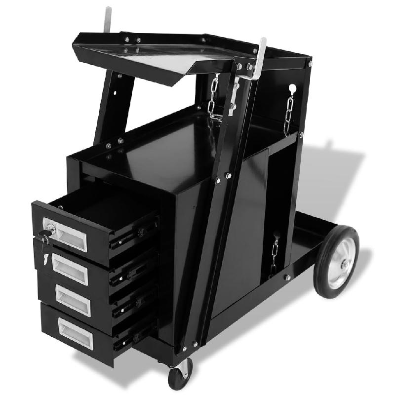 Vidaxl chariot de soudage avec 4 tiroirs noir 142363_1