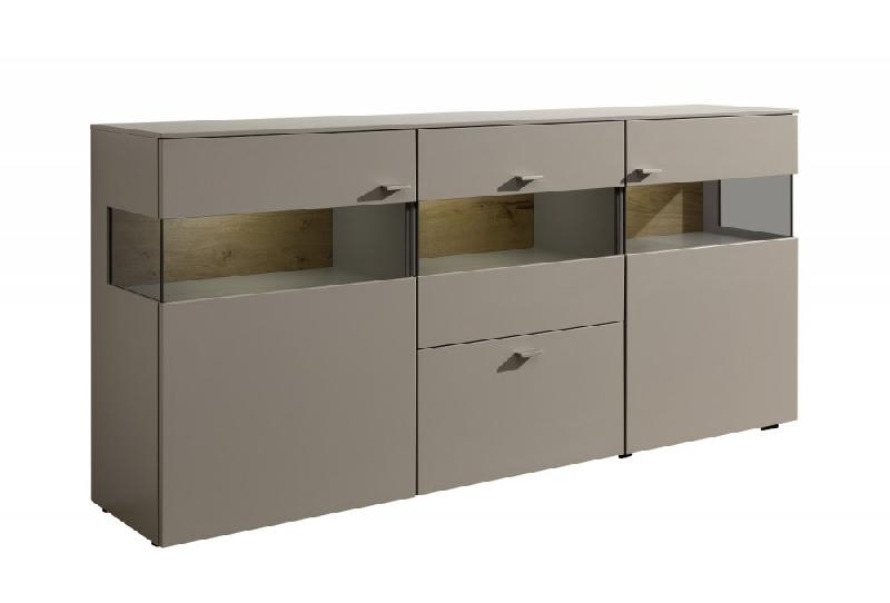 Buffet Anzio taupe finition laqué mat - 2 portes, 2 tiroirs - Design contemporain - 195 cm_1