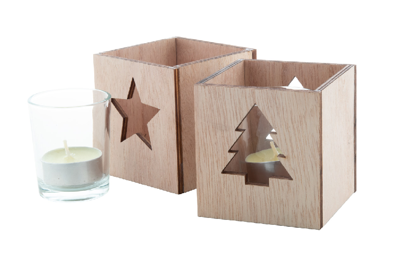 Bougie Noël parfumée à la vanille - chauffe-plat dans bocal en verre avec bougeoir en bois et décoration de Noël_1