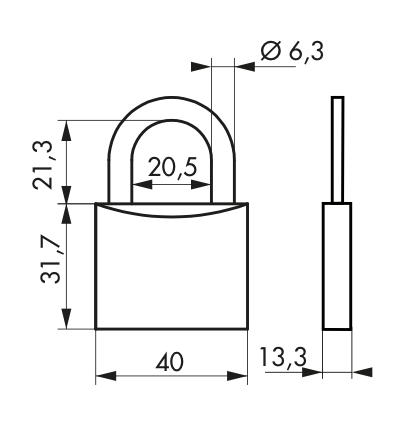 Cadenas type 1+ 40 mm - corps laiton monobloc - anse acier cémenté nickelé - 2 clés_1