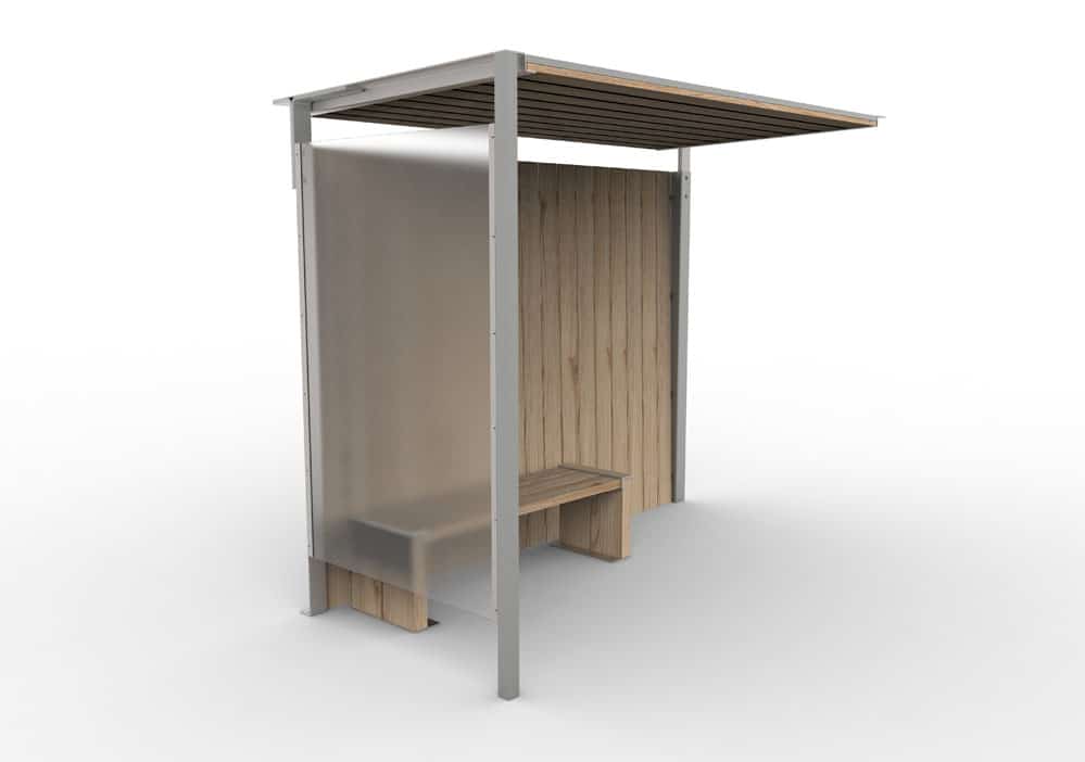 Abri bus nut / structure en acier / bardage en bois / avec banquette / 300 x 149.9 cm_1