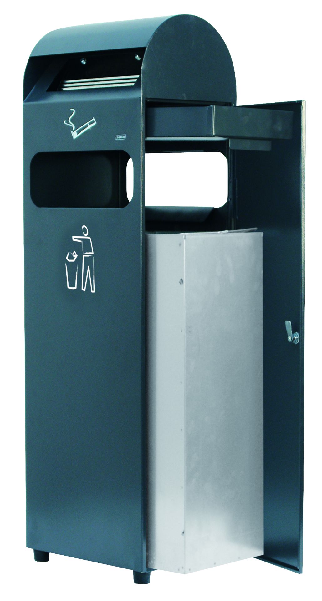Conteneur cendrier 29L avec cendrier intégré 3L - Acier anthracite, double fonction pour déchets et cigarettes_1