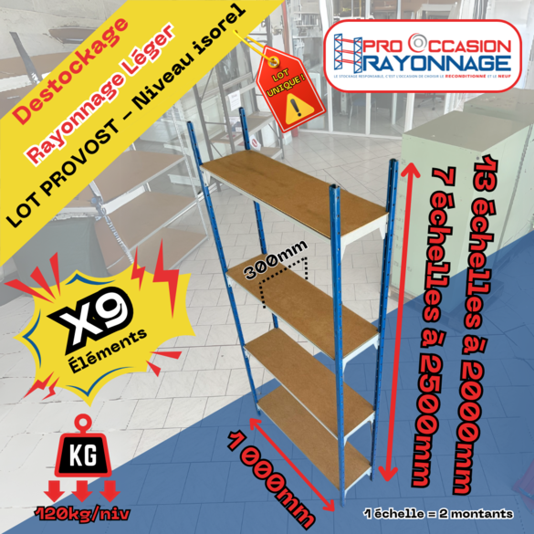 Lot d'étagères PROVOST avec plaque isorel - 9000mm de longueur totale !_1