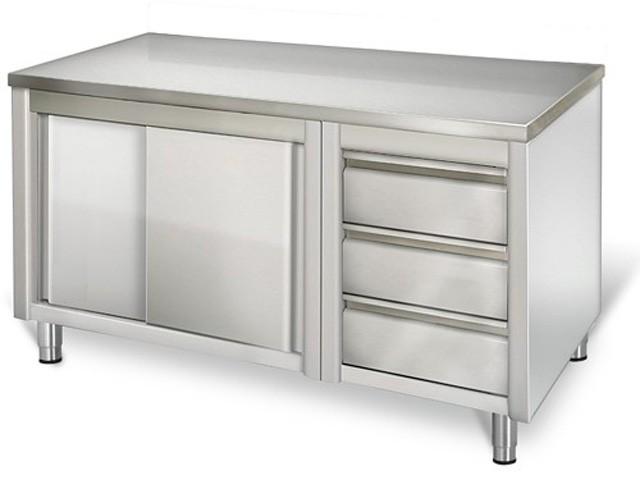 Meuble bas inox central P 700 mm avec portes et tiroirs - A droite_1