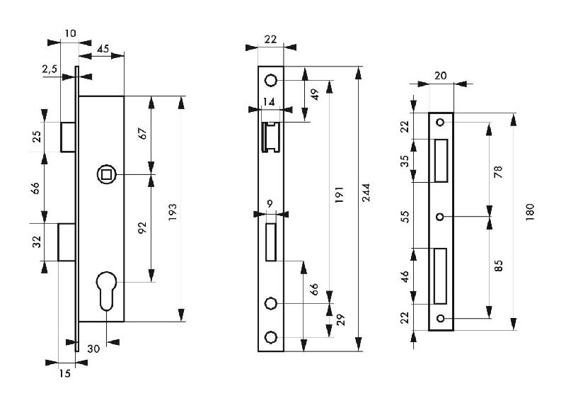 SERRURE ENCASTRABLE POUR PORTE D'ENTRÉE AXE À 30 L 45_1