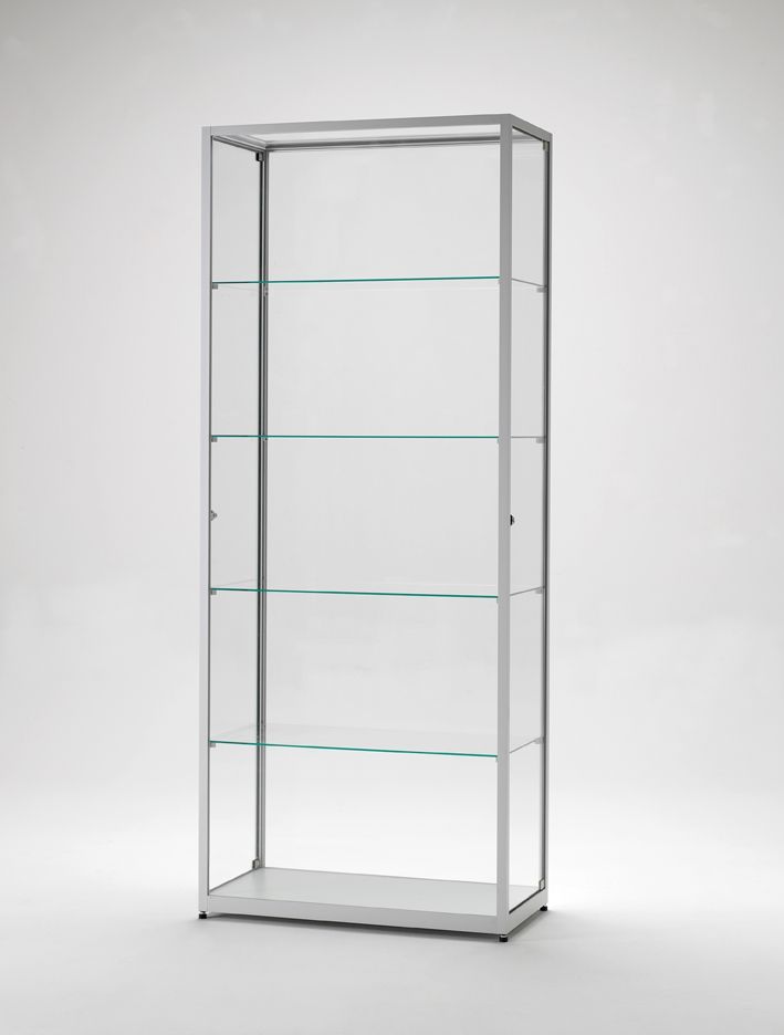 Vitrine d'exposition argent l 80 cm avec portes laterales et verre trempé_0