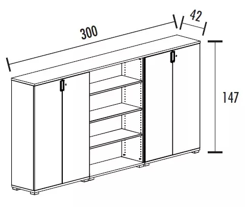 Armoire 4 portes 2 étagères + bibli. 4 étagères (L : 300 cm x P : 42 cm x H : 147 cm) So Laroya_1