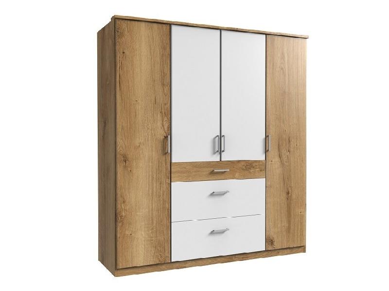 Composition d'angle rangement dressing Laval - 304 x 260 cm - Hauteur 239 cm - Finition chêne poutre et blanc_1