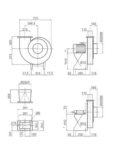 Vsaa 42 - ventilateur centrifuge industriel Plastifer - très haute pression - polypropylène et moteur réglable_1